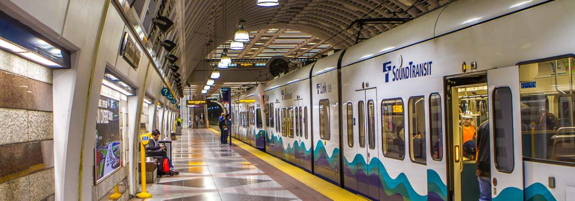 Sound Transit light rail train at Pioneer Square Station.